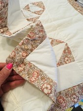 2 Vtg QUILTED Cotton Pillow Shams White Peachy Pink Florals Country Patchwork