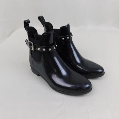 Halogen Stretch Studded Rubber Ankle Boots Rain Booties 8, Black #9488 - Image 1 of 4