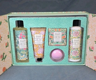 5pc William Morris Luxury Rose Bath and Body Care Gift Box Set Green Davana NEW