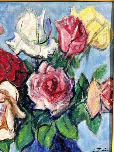 Japanese Vintage Mid-Century floral Still Life Painting - Antique Oil Painting - Picture 6 of 19