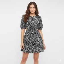 Old Navy Casual Dress Women's M Black Floral Mini Cotton Poplin Puff Sleeve