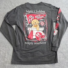 Simply Southern Long Sleeve Shirt Women Medium Gray "Tailgates & Touchdowns" 