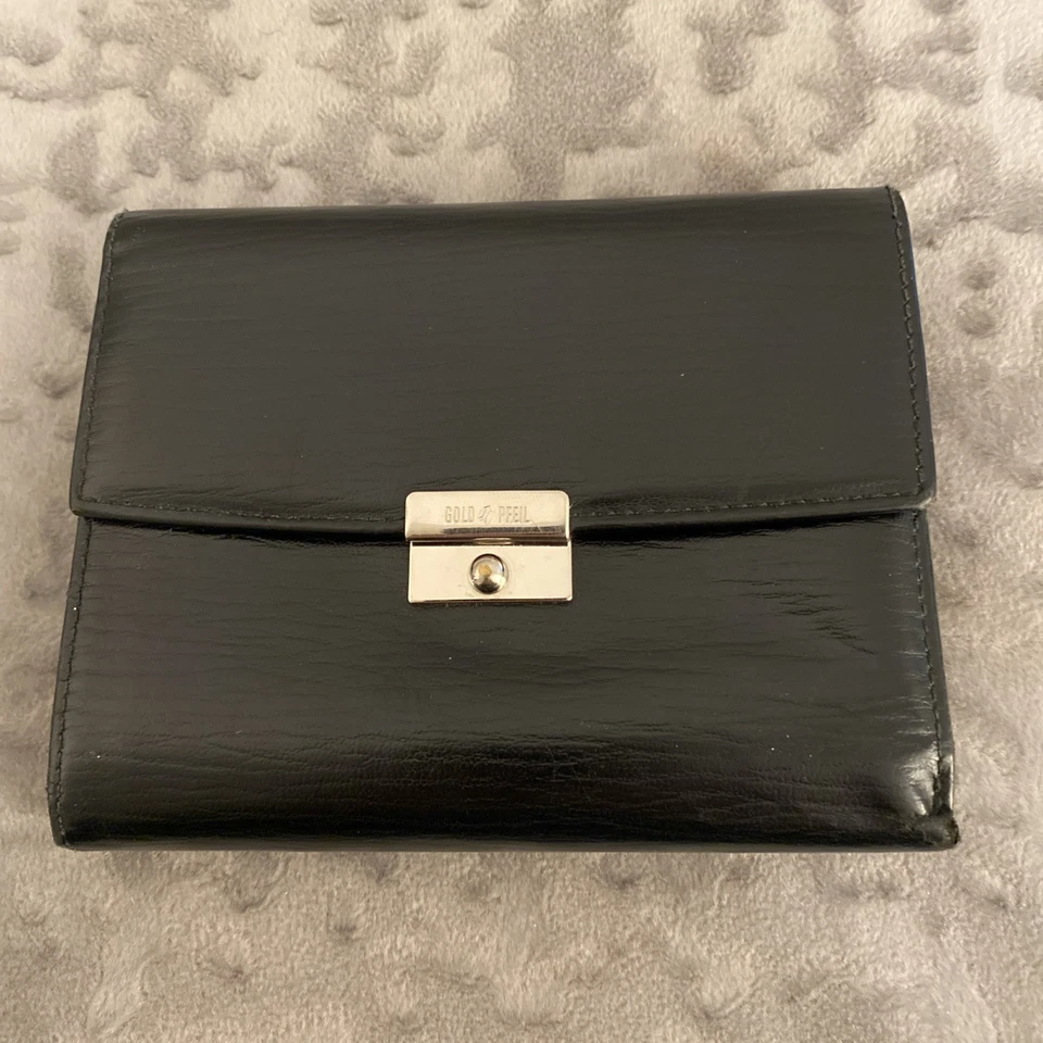 Cartera de cuero DORADA FLECHA ALEMANIA 1856 negra grande triple pliegue para hombre y mujer «¡RARA! Foto 2 de 4