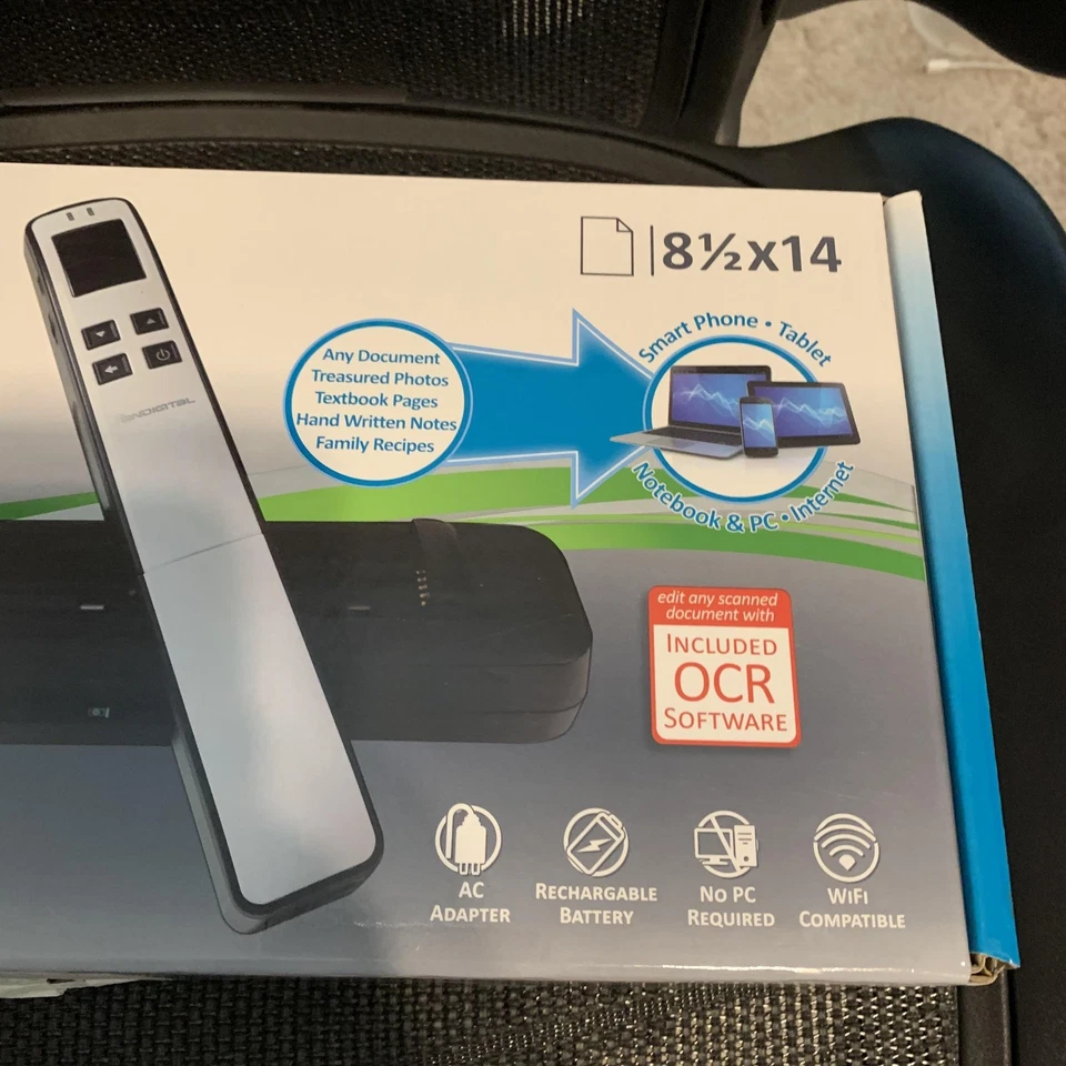 Pandigital Handheld Wi-Fi Wand Scanner Black Feeder Dock OCR WiFi Rechargeable - Image 2 of 4