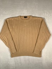 Vintage J Crew Oarsman Sweater Mens Medium Beige Cable Knit Cotton Crewneck