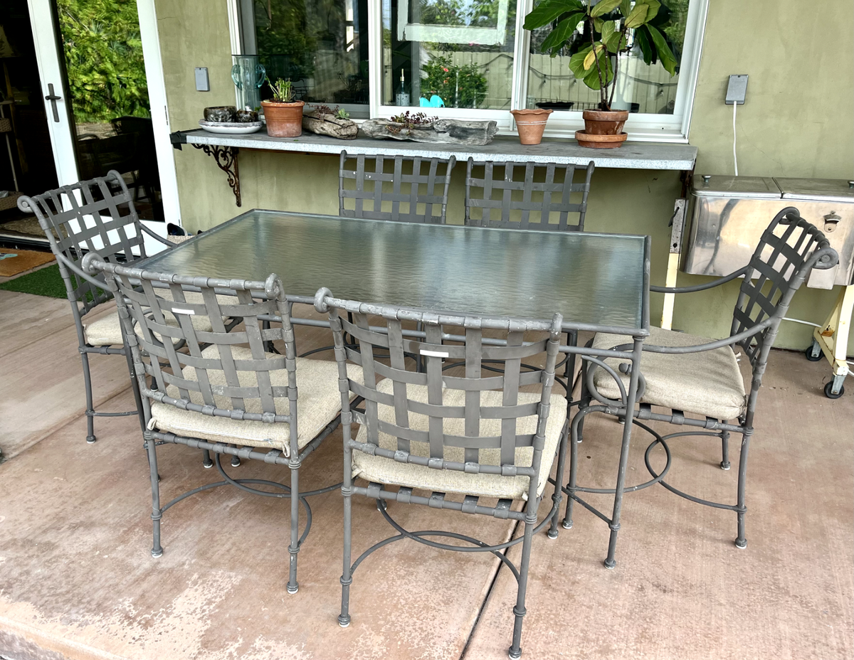 Classic Vintage Brown Jordan Pc Florentine Dining Set with seat Cushions