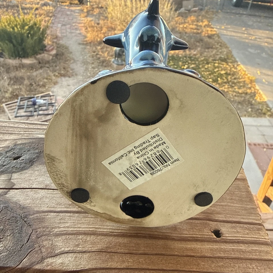 Castiçal de cerâmica esmalte azul três golfinhos tealight - Imagem 3 de 3