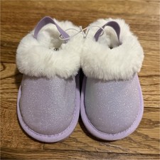 Purple Glitter Faux Fur Lined Toddler Bootie Slippers Size 6D Winter