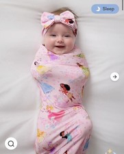 Little Sleepies Princess garden Swaddle And Bow Set NWT