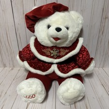 Snowflake Teddy Bear Christmas Plush 2000 White Red Velvet Outfit 20 Inch