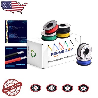 24 Gauge Solid Wire Spool 50ft 6 Vibrant Colors Tinned Copper