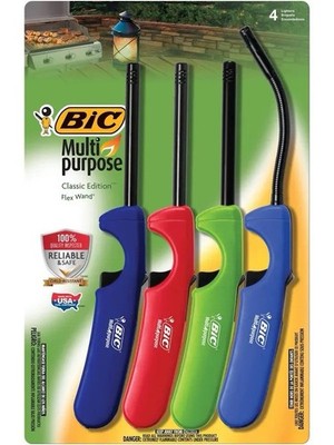 4 Pcs BIC Multi-Purpose Lighters, Classic Edition Lighter & Flex Wand (1 Pack)