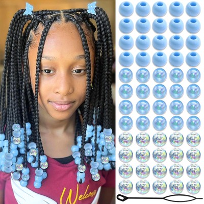 NAISKA 60Pcs Blue Acrylic Beads for Hair White Clear Hair Beads for Kids Girl...