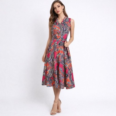 Lauren Ralph Lauren Paisley Faux Wrap Midi Dress Sleeveless Womens Large |  eBay