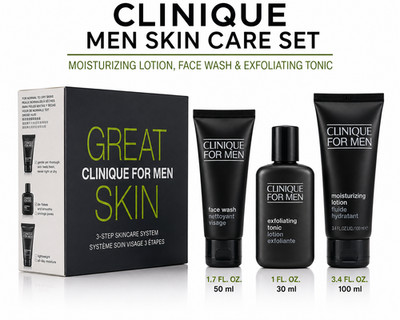Clinique Men Skin Care Set: Moisturizing Lotion, Face Wash & Exfoliating Tonic