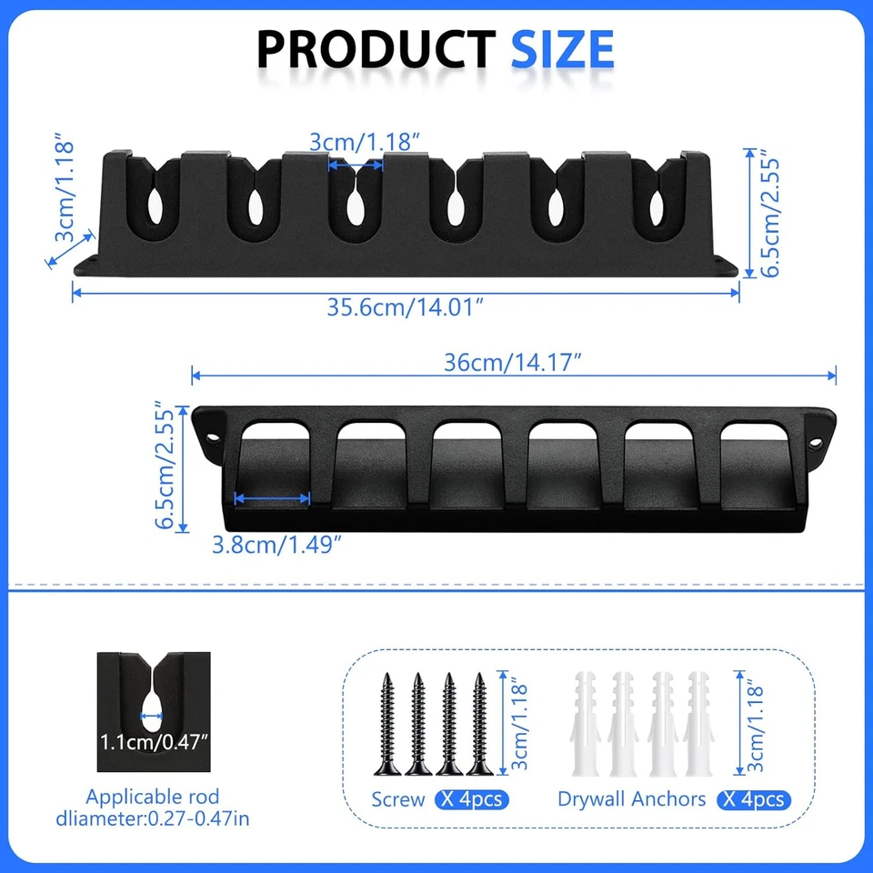 Suportes de vara de pesca montados na parede 2 pares, suporte de vara de pesca simples luxo e Ra - Imagem 3 de 4