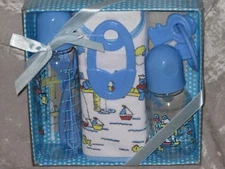 7 pc. Gift Set Baby Teether Keys Bottle Bib Blue NEW!