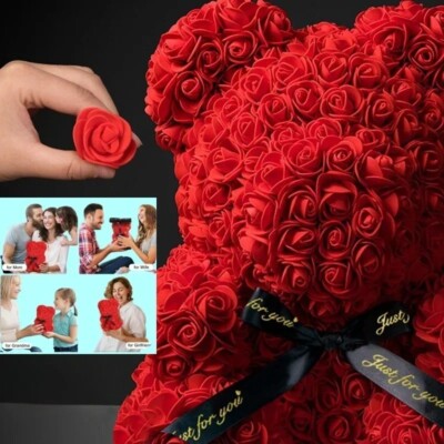 Eternal Rose Teddy Bear Artificial Flower Romantic Gift for wife and Home Decor