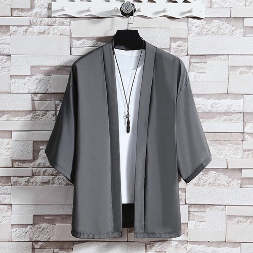 Mens Ethnic Cardigan Kimono Retro Lce Silk Blend Coat Jacket 3/4 Sleeve Tops