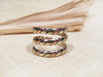 Spiral Ring - 3 Metalle - Kupfer Messing Weissmetall - Handarbeit - Nepal