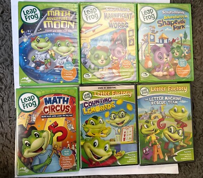 Leap Frog Educational DVD Lot of 6 Scout And Friends, Letter Factory Math 2-7