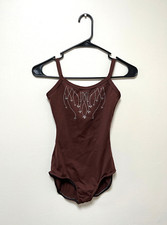 Womens Small/Medium Ballet Leotard Brown Rhinestone Eurotard Camisole V-Back