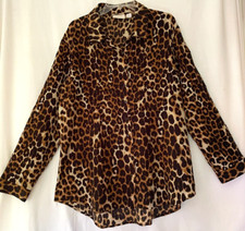 Chico  s Animal Print Crinkle Tunic Top Size 3 or XL Button Front Artsy Blouse