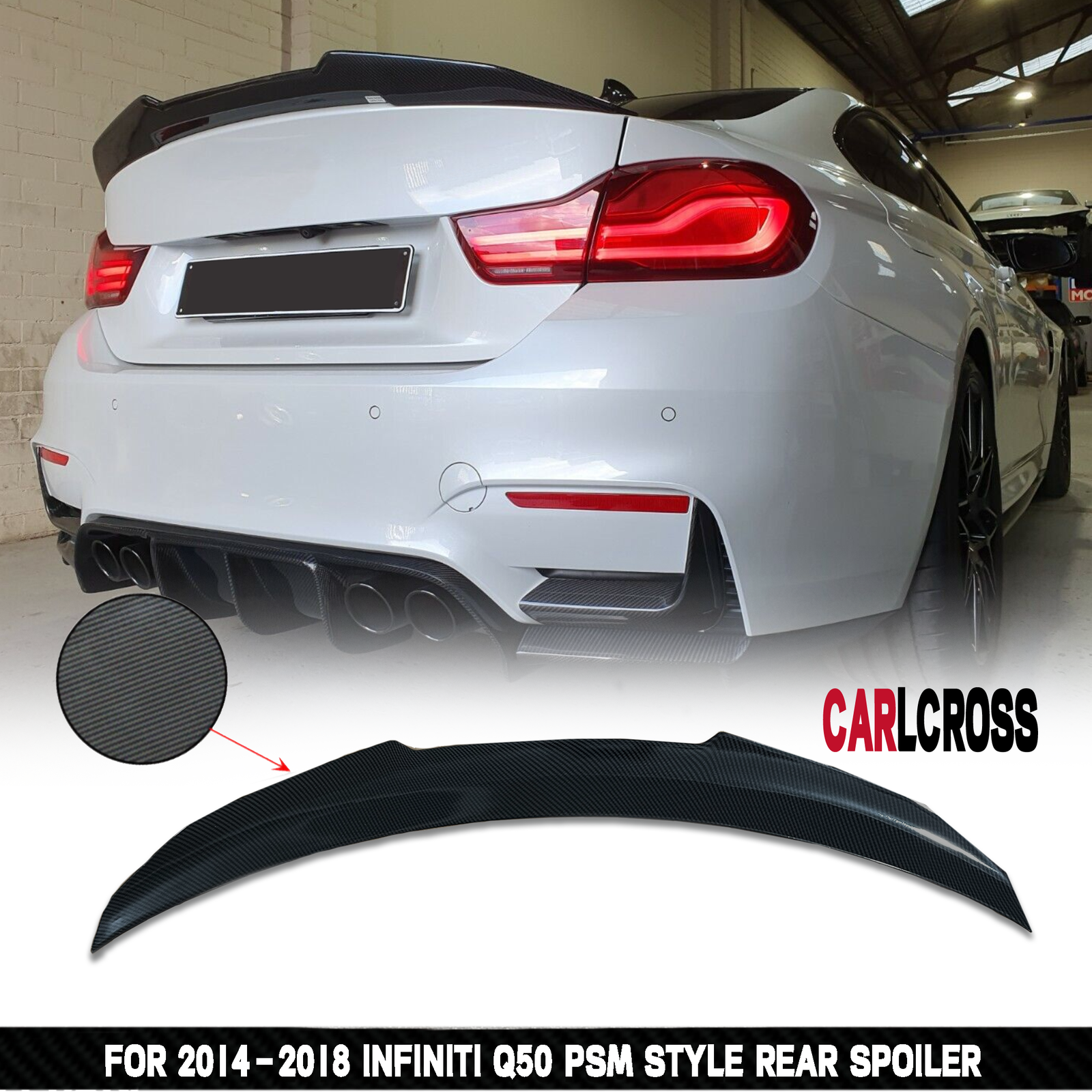 2014-2024 Infiniti Q50 PSM-Style High Kick Carbon Duckbill Trunk Spoiler
