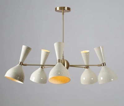 Stilnovo Style Five Arm Ten Lights Shade Sputnik Chandelier Light Fixture Mid Ce