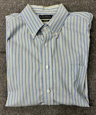 Lauren Ralph Lauren Men's Shirt 18/34-35 Blue Yellow Stripe Non Iron Green Label