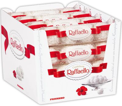 Ferrero Raffaello Pralinen - 16 Riegel je 4 Stück - Kassendisplay - 640 Gramm
