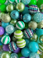 50 Qty 20mm Purple-Green-Blu Theme Set Mixed Acrylic Beads, Bubblegum Beads 108