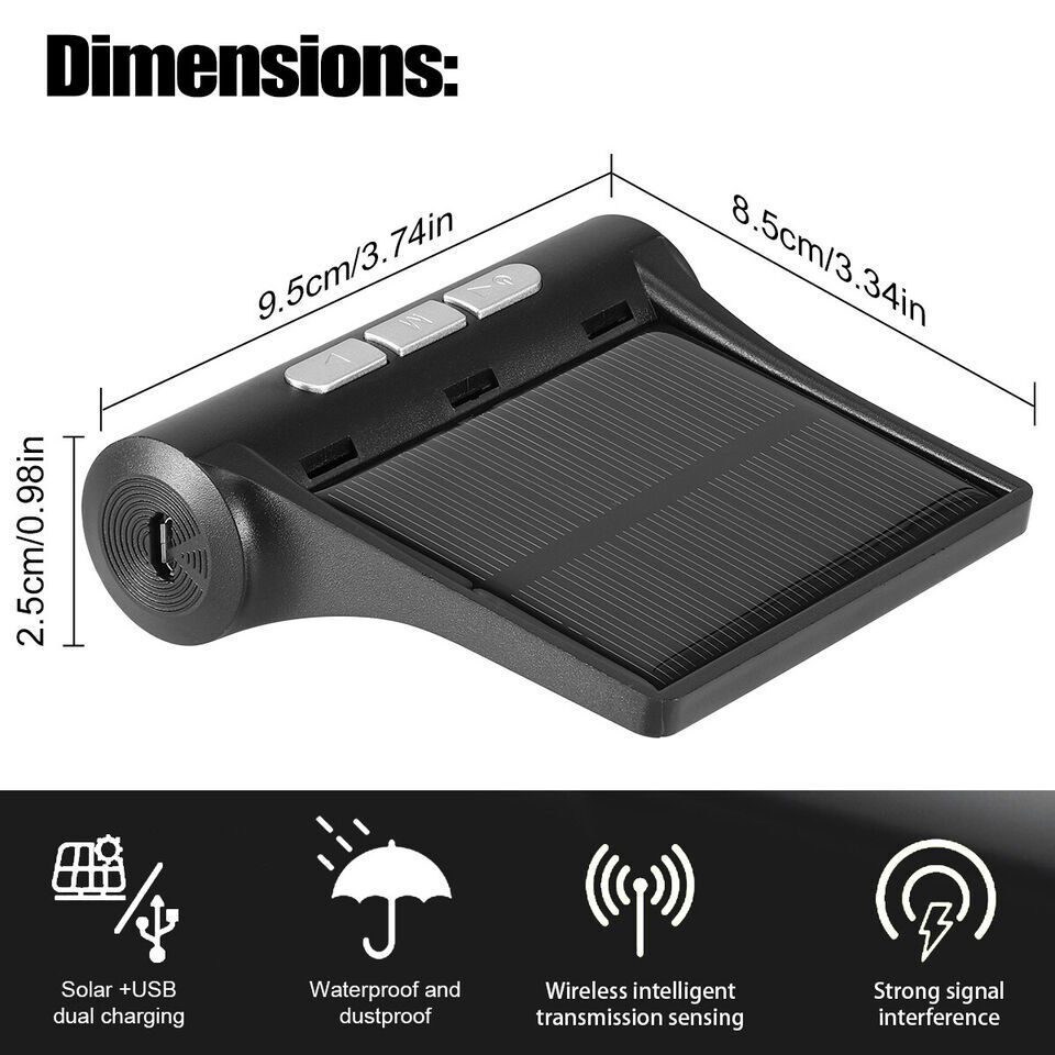 Wireless Car Solar TPMS LCD Tire Pressure Monitoring System + 4 External Sensors