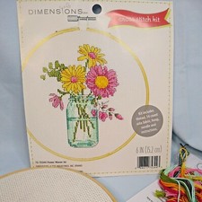 Dimensions Cross Stitch Kit Flower Mason Jar 72-75344 Open package