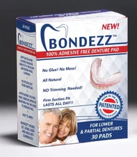 Adhesive Free Denture Pads | Lower Denture | 30 Pack | Secure & Comfortable Fit