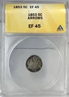 1853 H10C Seated Liberty Half Dime Arrows ANACS EF45 #