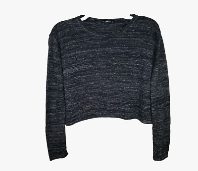 Zara S Sweater Black Gray Split Back Cropped Gothic Punk Grunge Casual Comfy