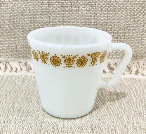 Vintage Pyrex Butterfly Gold Coffee Mug Cup~Milk Glass ~D Handle~USA