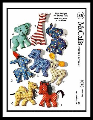 McCall's #1078 Fabric Sewing Pattern 8 Stuffed Animals Giraffe Donkey Camel Faun