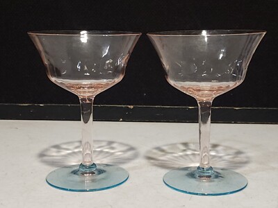 SET OF 2- -  Blue PInk Morgantown 5'' CHAMPAGNE GLASSES