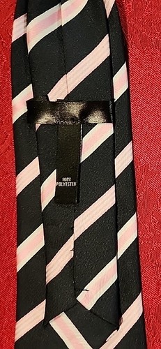 Boy's Youth Clip On Tie Blue Pink White Stripes Polyester Machine Washable - Picture 5 of 8
