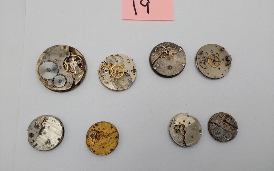 Parts Repair Vintage Pocket Watch Lot 8 Mechanism Parts Dials Porcelain