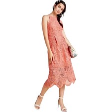 Eri + Ali Anthropologie Eva Lace Midi Dress Size 4 Womens Coral Halter Wedding
