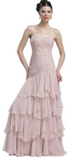 Sue Wong ~ Dusty Rose Chiffon Appliqué Tiered Ruffles Formal Gown 6 NEW $610