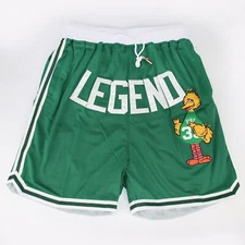 Men's Basketball Shorts Stitched Big Bird Green Sports Shorts with Pockets