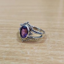 925 Sterling Silver Amethyst Oval Shape 100 GENUINE Handmade Women Ring Gift