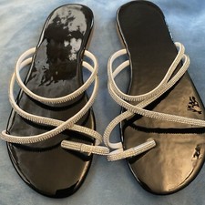 Women's Rhinestone Glitter Dressy Flat Sandals Strappy Toe Ring... Sz 6 Euro 36
