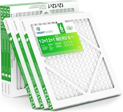 Trightfilters 12x12x1 MERV-8 Air Filter Pleated for Home HVAC AC Furnace - 6pack