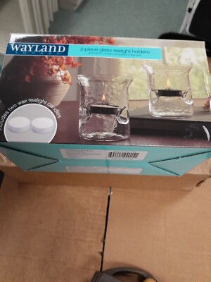 2015 2 PIECE WAYLAND GLASS TEALIGHT HOLDERS NIB