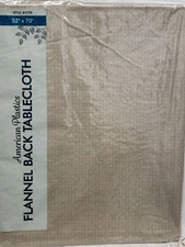 Flannel Back Vinyl Tablecloth,52"x70"Oblong,BROWN COLOR BASKETWEAVE DESIGN #2,AP